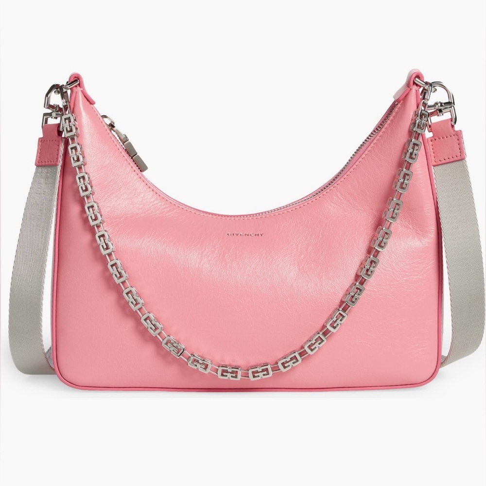 Givenchy Small Moon Cutout Sport Calfskin Hobo Bag (Bright Pink)